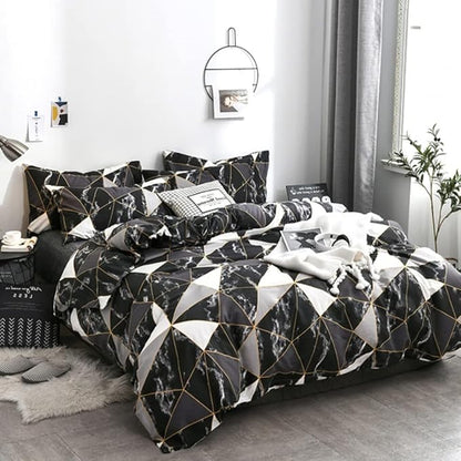 CLOTHKNOW Black White California King Comforter Set 3Pcs Marble Triangle Bedding Comforter Sets Geometric Comforter with 2 x Pillow Cases