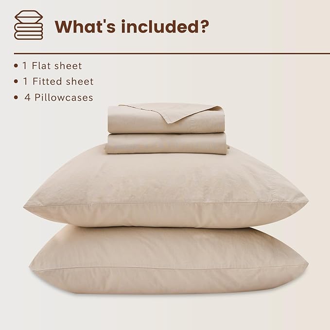 Bedlifes 100% French Flax Linen Sheets Set Queen Size - 6 Piece Extra Deep Pocket 18-24",Soft Breathable Queen Bed Sheets with Temperature Regulating & Moisture-Wicking(Linen