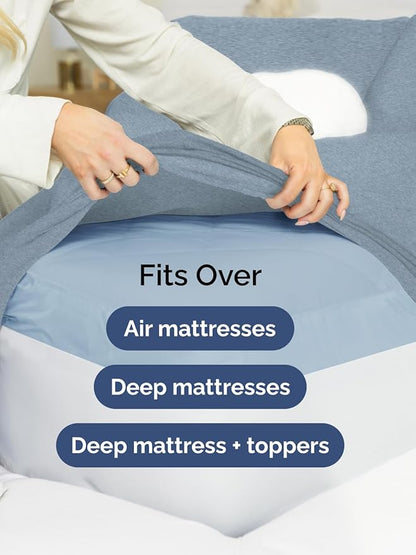 Extra Deep Cal King Sheet Set - 6 Piece Breathable and Cooling Sheets - Hotel Luxury Bedding for Women, Men, Kids & Teens - Easy Secure Fit - Soft & Wrinkle Free - Extra Deep Pockets - Heathered Blue