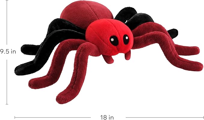 Phantoscope Happy Halloween Spider Shaped Throw Pillow, Faux Fur Fluffy Tarantula Shaped Halloween Cushion Pillow Contrast Color with Shapeable Legs, for Bedroom Sofa, Red, 18 x 9.5 inches