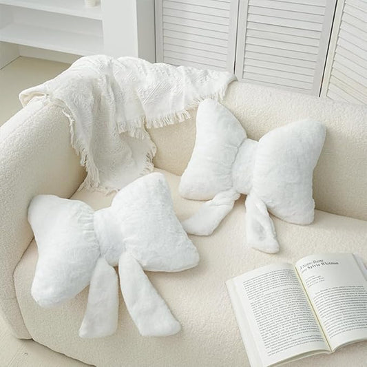 2 Pcs Coquette Bow Throw Pillows Cute Bowknot Plush Pillow Coquette Home Decor Stuffed Decorative Bow Lumbar Pillow for Girls Loft Bed Decor Accessories