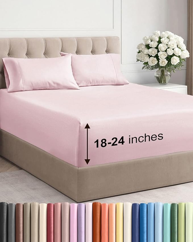Extra Deep Twin XL Sheet Set - 4 Piece Breathable and Cooling Sheets - Hotel Luxury Bedding for Women, Men, Kids & Teens - Easy Secure Fit - Soft & Wrinkle Free - Extra Deep Pockets - Lavender Pink
