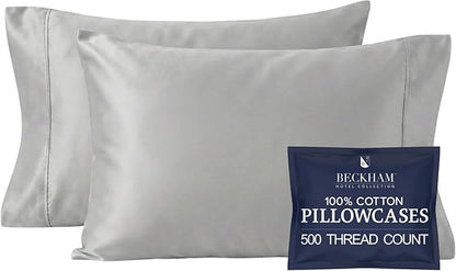 Beckham Hotel Collection 100% Cotton Pillow Cases King Size Set of 2, 500TC, Luxury Sateen Pillowcases, Open End, Breathable, Moisture-Wicking, Dark Gray