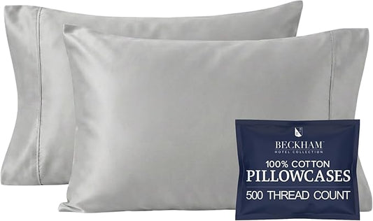 Beckham Hotel Collection 100% Cotton Pillow Cases King Size Set of 2, 500TC, Luxury Sateen Pillowcases, Open End, Breathable, Moisture-Wicking, Dark Gray