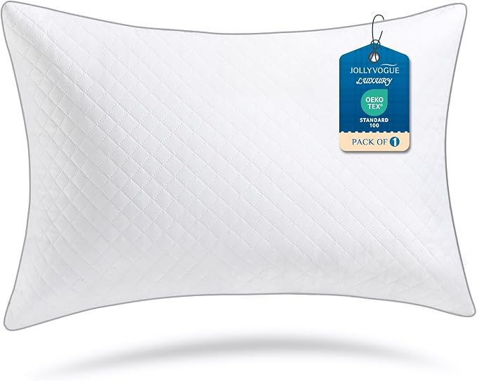 JOLLYVOGUE Standard Pillows, Oeko-Tex Certified Bed Pillows for Side, Back, and Stomach Sleepers - Medium Support Down Alternative Filling, Machine-Washable