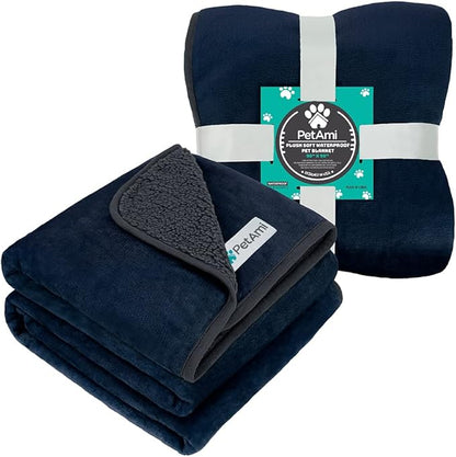 PetAmi Waterproof Dog Blanket for Extra Large Dogs, Pee Proof for Bed Couch, Reversible Soft Dog Crate Cover Washable, Queen 90x90 Navy/Gray