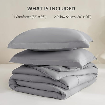CozyLux Full Size Comforter Sets - Grey Comforter Full Size, 3 Pieces Box Stitched Bed Set for All Seasons, Soft Lightweight Bedding Sets with 1 Down Alternative Comforter and 2 Pillow Shams