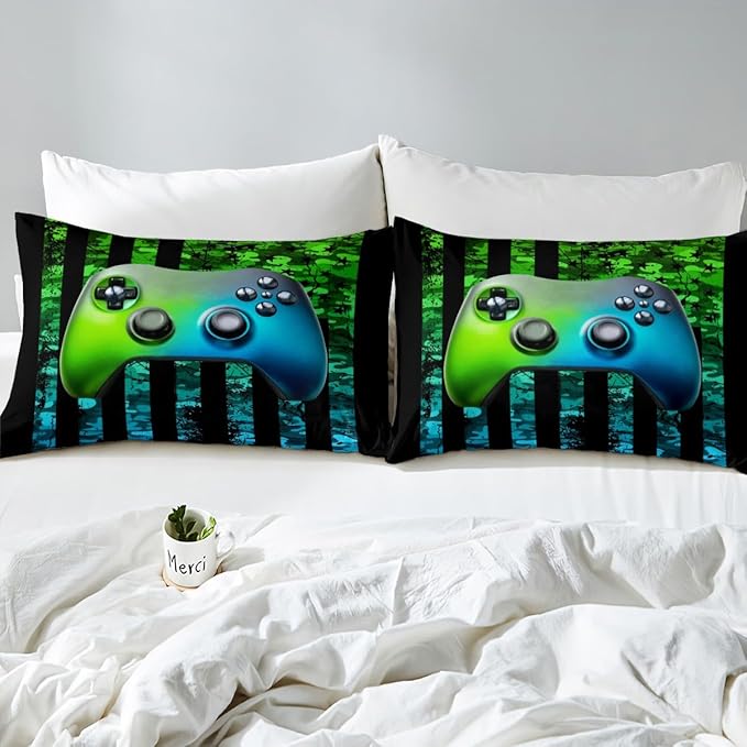 Gamer Comforter Set Queen Kids Boys Teens Usa Flag Stars Down Comforter Gaming Comforter Gamer Room Decor Camo Video Game Bedding Set, Gamepad Console Duvet, Youth Young Man Quilt, Grunge Style