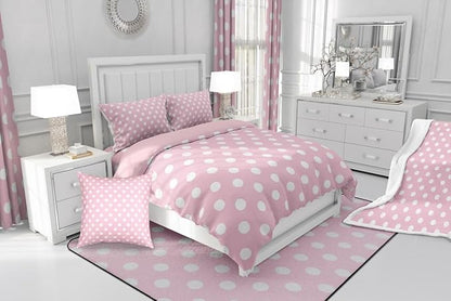 Manfei Polka Dots Comforter Set Queen Size,Cartoon French Style Princess Pink White Bedding Set 3 Pcs for Teens Adults,Modern Geometric Circles Abstract Simple Art Comforter,2 Pillowcases