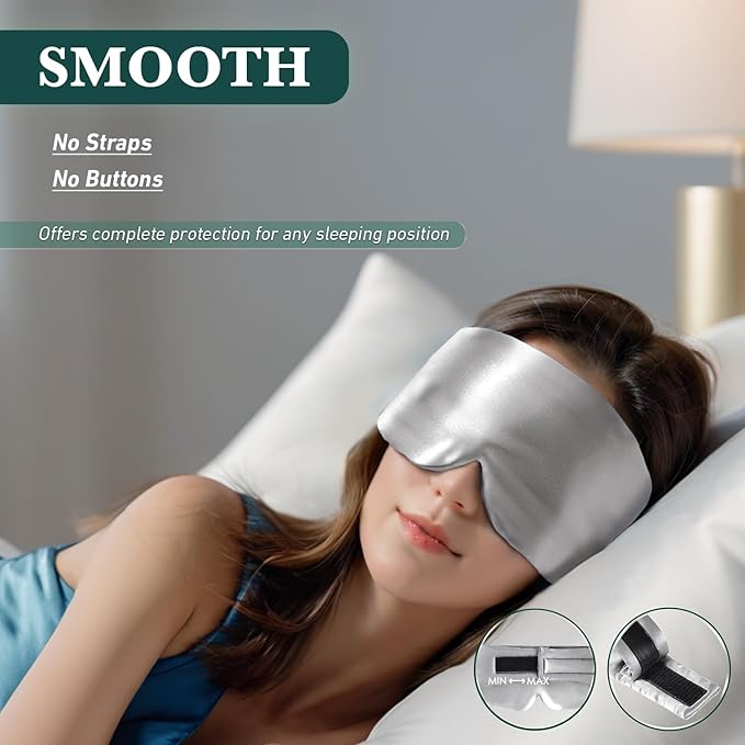 Joyhabit Silk Sleep mask | 100% Mulberry for Women Men Ultra Soft Blackout Eye Cover with Adjustable Band, Breathable No Eye Pressure, Ideal for Sleep, Travel, Naps & Meditation, Silver Gray