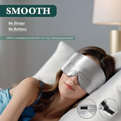 Joyhabit Silk Sleep mask | 100% Mulberry for Women Men Ultra Soft Blackout Eye Cover with Adjustable Band, Breathable No Eye Pressure, Ideal for Sleep, Travel, Naps & Meditation, Silver Gray