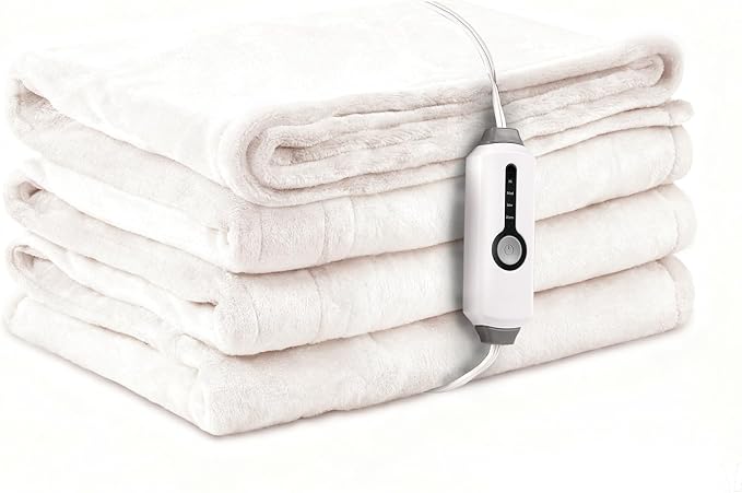 Electric Heated Blanket Full Size 72"×84", Luxurious Breathable Flannel with 4 Heat Settings, 10-Hour Auto Shut-Off & Overheat Protection, for Bed & Couch, Cozy Gift - White