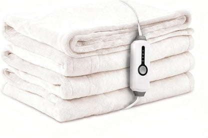 Electric Heated Blanket Full Size 72"×84", Luxurious Breathable Flannel with 4 Heat Settings, 10-Hour Auto Shut-Off & Overheat Protection, for Bed & Couch, Cozy Gift - White