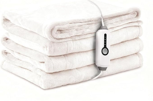 Electric Heated Blanket Full Size 72"×84", Luxurious Breathable Flannel with 4 Heat Settings, 10-Hour Auto Shut-Off & Overheat Protection, for Bed & Couch, Cozy Gift - White