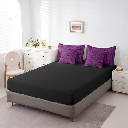 Comforter Set Twin Size, Purple Damask Aztec 7 Pcs Bedding for Kids and Adults, Antique Decor Western Baroque Gothic Bed Sheet Sets with Fitted Sheet 2 Pillowcases & 2 Shams for Bedroom Bed Decor