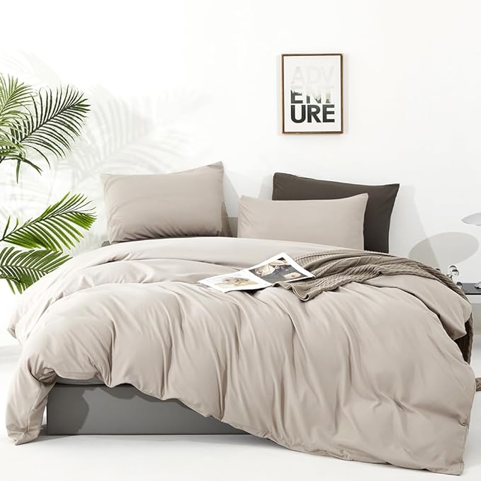 CLOTHKNOW Light Khaki Queen Comforter Set Oatmeal Bedding Comforter Sets Soft Coffee Cream Comforter Beige Taupe Queen Size Comforter Sets with 2 x Pillow Cases