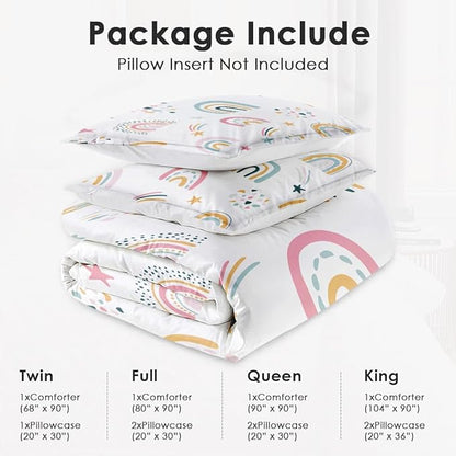 Full Size Comforter Set with 2 Pillowcases, Boho Rainbow Kids Cute Nursery Sweet Soft 3 Pcs Bedding for Kids and Adults Bedroom Bed Decor