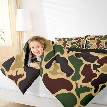 Erosebridal Camouflage Military Comforter Set Toddler Size Duck Hunting Bedding Set for Adults Teens Farmhouse Woodland Comforter Camo Huner Quilt Bedroom Decor