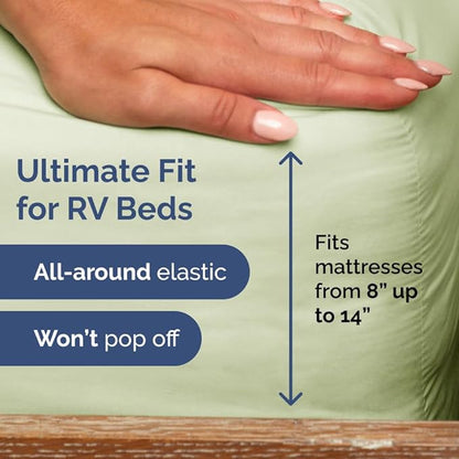 Short Queen RV Size 4 Piece Sheet Set - Comfy Breathable & Cooling Bed Sheets Set - Hotel Luxury Bedding for Women, Men, Kids, Teens, Boys & Girls - Deep Pockets, Soft - Oeko-Tex - Light Sage Green