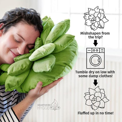 3D 17" Green Cactus Flower Pillow | Hand-Stitched Flower Pillow for Bedroom, Living Room, and Nursery | Cozy Decorative Leaf Throw Pillow