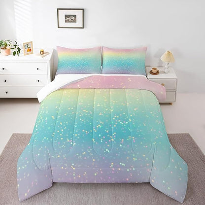 Rainbow Comforter Set King Size Tie Dye Pastel Bedding Comforter Sets for Boys Girls Kids Bedroom Decor, Glitter Galaxy Bedding Ink Pastel Printing Duvet Insert with 2 Pillowcases, Pink Blue Yellow