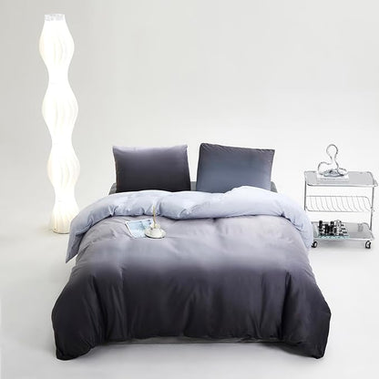 KAREVER Gray White Gradient Comforter Set Cal King Gray Velvet Bedding Comforter Modern Plain White and Deep Gray Gradient Soft Quilt Farmhouse Flannel Comforter Warm California King Bed Comforter