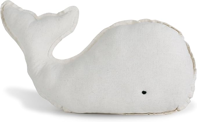 Marble Empire Whale Pillow Linen, Whale Throw Pillows with Free Style Edge,Coastal Ocean Decorative Pillow for Couch Sofa (Natrual Beige)