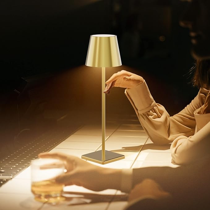 2 Pack Gold Cordless Table Lamp, 5500mAh Battery Powered Table Light Brass, 3 Color Temperatures Stepless Dimmable Rechargeable Table Lamps for Outdoor Restaurant Bedroom 2 Pack