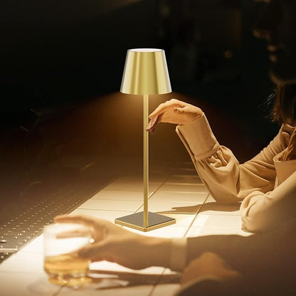 Gold Cordless Table Lamp, 5500mAh Battery Powered Table Light Brass, 3 Color Temperatures Stepless Dimmable Rechargeable Table Lamps for Outdoor Restaurant Bedroom 1 Pack