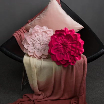 Decorative Throw Pillow 3D Flower Round Pillow Accent Handmade Cushion with Insert for Couch Bed Home Decor 12 Inch Rose Red