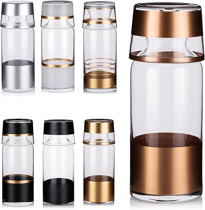 GARIZZE Bedside Water Carafe and Glass Set for Bedroom, Bedside Carafe and Glass Set, Mouthwash Decanter for Bathroom, Water Carafe with Glass Cup for Nightstand (24-oz/7-oz) (COPPER) Standard Pack