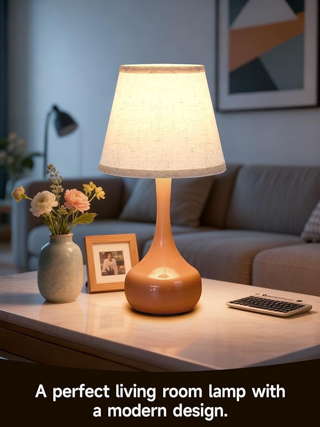 3-Way Dimmable Touch Table Lamps for Nightstand - Small Bedside Lamps with Fabric Shade in Black, Farmhouse Style Desk Lamp for Bedroom, Kids Room, Living Room, Home Office & Reading (Pink)