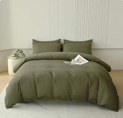 Houseri Olive Green Comforter Set King Size Army Green Bedding Comforter Sets King Men Women Solid Green Comforter Military Green Bedding Set King Comfy Soft Breathable Dark Green Bed Blanket King