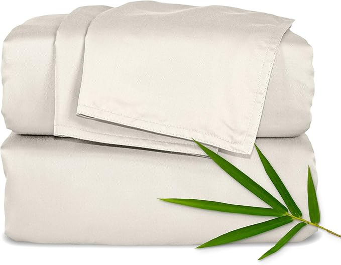 Pure Bamboo Twin XL Sheets, Genuine 100% Organic Viscose Derived from Bamboo Bed Sheet Set, Luxuriously Soft & Cooling, Double Stitching, 2 Year Quality Promise (Twin XL, Creme)