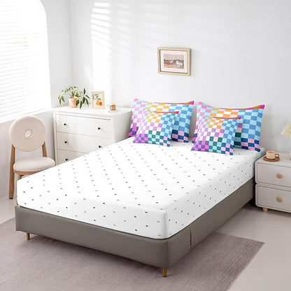 Feelyou Multicolored Checkered Retro Bedding Sets Kids Boys Girls Geometric Vintage Comforter Bed in a Bag Twin Size Rainbow Colorful Bed Duvet Insert Modern Groovy Aesthetic Room Decor