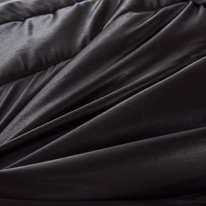 Satin Comforter Set - Black, Silk-Like, Down Alternative, King Size, 1 Comforter + 2 Pillowcases