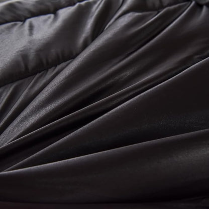 Dreamer Silk Like Black Satin Comforter Set - Queen Size, Silky Microfiber Filling, Down Alternative, Luxury Silky Bed Comforter 1 Comforter 2 Pillowcases