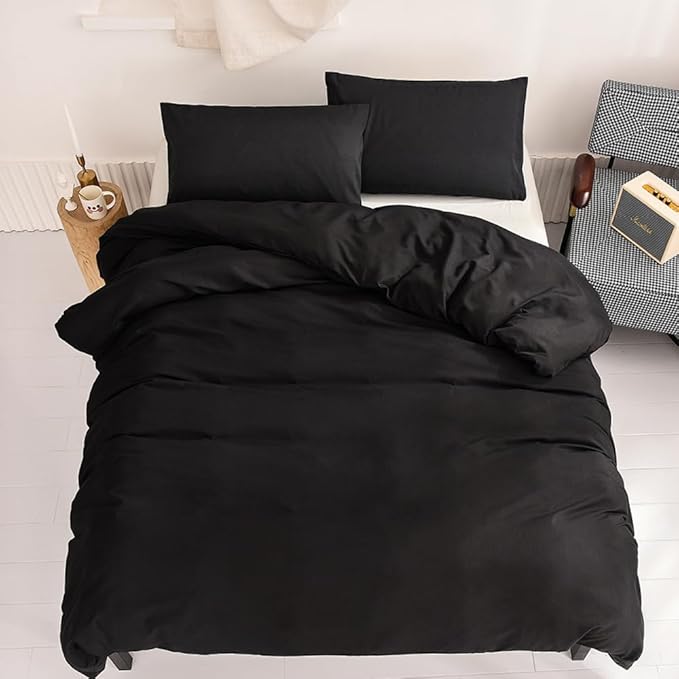 CLOTHKNOW Black California King Comforter Set 3Pcs Solid Black Bedding Comforter Sets Men Women California King Comforter with 2 x Pillow Cases