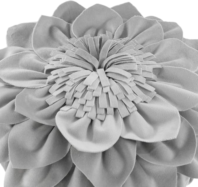 Decorative Throw Pillow 3D Flower Round Pillow Accent Handmade Cushion with Insert for Couch Bed Home Decor 12 Inch (12 inch, Grey)