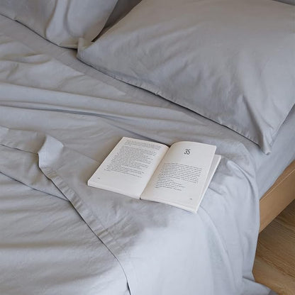Simple&Opulence Belgian Linen Sheet Set Solid Color - 6 Pieces (1 Flat Sheet & 1 Fitted Sheet & 4 Pillowcases) 16" Deep Pocket Natural Flax Cotton Blended Soft Bedding - Grey, King Size