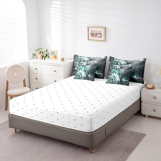 Feelyou Flower Comforter Set Twin Size 7 Pieces Vintage Floral Bedding Set for All Season Butterfly Floral Botanical Bed in a Bag with Comforter, Sheets, Pillowcases & Cushion Cover
