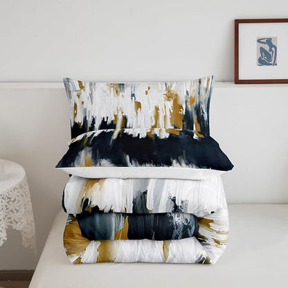 Gray Blue Comforter Set Full Gradient Stripe Bedding Set Modern Oil Painting Graffiti Bedding Comforter Sets Watercolor Abstract Artwork Duvet Set Aesthetic Chic Vintage Quilted Comforter Lightweight