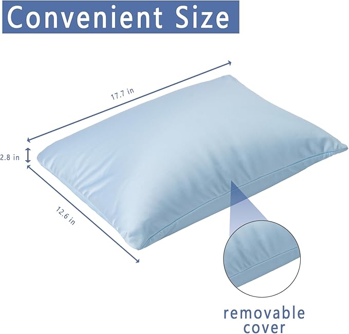 Microbead Throw Pillow Bedding Neck Pillows with Removable Cover, 16" x 12" Bed and Couch Decorative Pillow for Home Sofa Bedroom Fun Colors Support. Silky, Comfortable (Light Cyan)