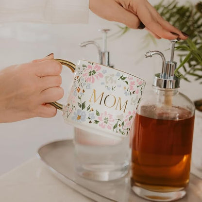 Sweet Water Decor Mug for Mom, 14oz Fine Bone China Cup with Gold Handle & Rim for Tea & Coffee Drinks, Gift Idea for Mother's Day, Mom's Birthday & Christmas, Cute Vintage Floral Design