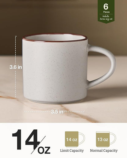 famiware Coffee Mugs Set of 6, Nebula 14oz Coffee Mugs, Ceramic Cup Set with Handle for Latte, Tea, Milk, Cappuccino, Cocoa, Light Gray