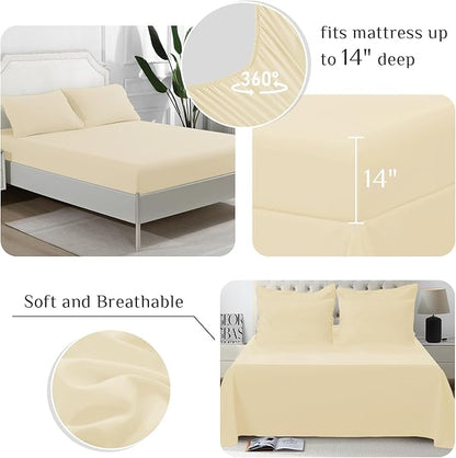 JOLLYVOGUE Queen Comforter Set, Ultra-Soft Bed in a Bag Queen Size 7 Pieces, Oeko-TEX Certified Bedding Set with Down Alternative Comforter, Sheets, Pillowcases & Shams, Light Yellow