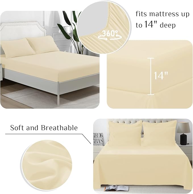 JOLLYVOGUE Full Comforter Set, Ultra-Soft Bed in a Bag Full Size 7 Pieces, Oeko-TEX Certified Bedding Set with Down Alternative Comforter, Sheets, Pillowcases & Shams, Light Yellow