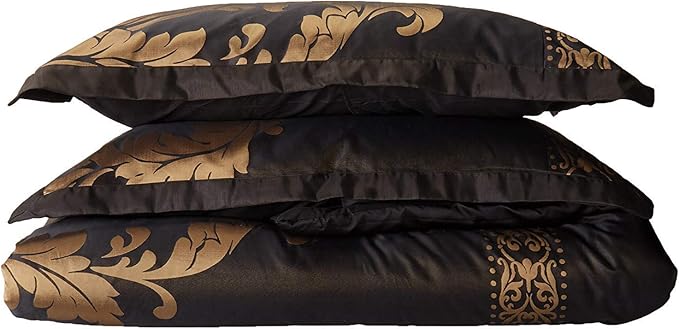 Chezmoi Collection 7-Piece Jacquard Floral Comforter Set, California King, Black/Gold