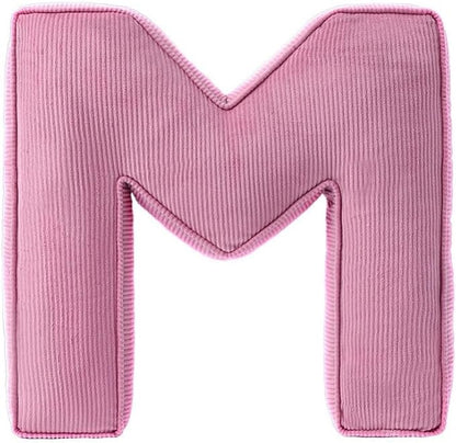 Pink Letter Plush Pillow, Letter Hugging Throw Pillows, Decorative Corduroy Initial Letter Shaped Throw Pillows, Letter Pillows English Alphabet A to Z for Sofa Bedroom Living Room Decor (M)