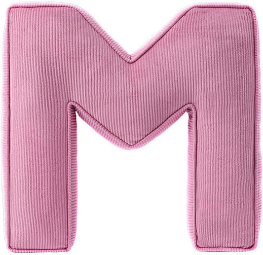 Pink Letter Plush Pillow, Letter Hugging Throw Pillows, Decorative Corduroy Initial Letter Shaped Throw Pillows, Letter Pillows English Alphabet A to Z for Sofa Bedroom Living Room Decor (M)